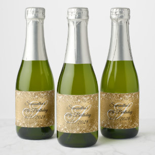 Etiquetas Para Vinos Espumosos Glamour Dorado Brillante Monograma Cumpleaños 40