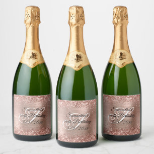 Etiquetas Para Vinos Espumosos Glitter y Hoja de Oro Rosa Falso Cumpleaños 40