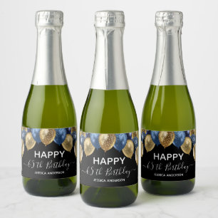 Etiquetas Para Vinos Espumosos Globos azules y dorados de cumpleaños 65