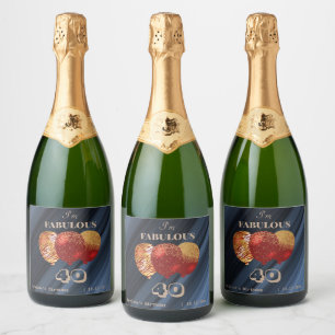 Etiquetas Para Vinos Espumosos Globos rojos elegantes con purpurina dorada Cumple