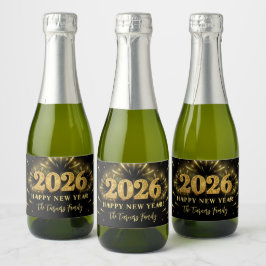 Etiquetas Para Vinos Espumosos Gold Glitter Black Happy New Year 2026