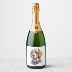 Etiquetas Para Vinos Espumosos Golden Retriever con gafas de sol