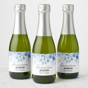 Etiquetas Para Vinos Espumosos Gota floral azul, favor de agradecimiento para bab
