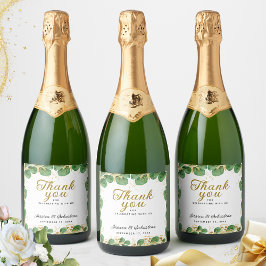 Etiquetas Para Vinos Espumosos Gracias Elegante Boda de Eucalipto Verde Esmeralda