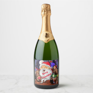 Etiquetas Para Vinos Espumosos Gracioso Fiesta de Santa y Navidades de renos - Sa