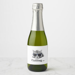 Etiquetas Para Vinos Espumosos Gracioso Gato Escalofriante Con Gafas De Sol Cuest