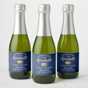 Etiquetas Para Vinos Espumosos Graduación cepillado de la marina azul oro blanco 
