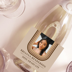 Etiquetas Para Vinos Espumosos Graduación moderna retro marrón y neutra