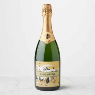 Etiquetas Para Vinos Espumosos Grúas japonesas vintage pájaro rico clásico