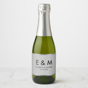 Etiquetas Para Vinos Espumosos Guardar la fecha Monograma Plateado Elegante Plant