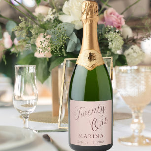 Etiquetas Para Vinos Espumosos guión de nombre de oro Rosa cumpleaños 21