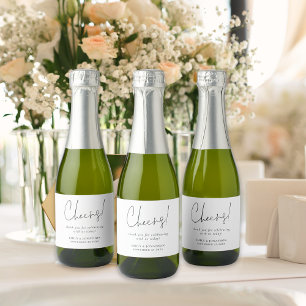 Etiquetas Para Vinos Espumosos Guión minimalista Saludo Nombre Boda