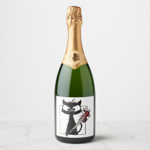 Etiquetas Para Vinos Espumosos Halloween del Béisbol de Gato Negro