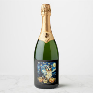 Etiquetas Para Vinos Espumosos Halloween del Pastor Australiano Cute Jack O Lant