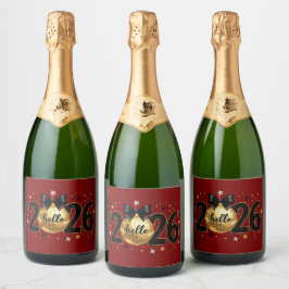 Etiquetas Para Vinos Espumosos Hello 2026 Red Glitter Sparkle Design
