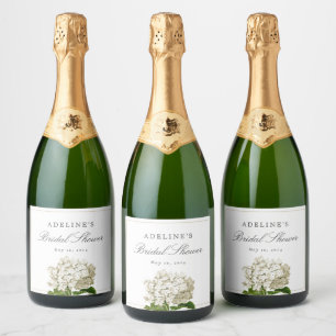 Etiquetas Para Vinos Espumosos Hidrangea Blanca Marfil Elegante Ducha Bridal