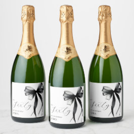 Etiquetas Para Vinos Espumosos Hola Sesenta Cumpleaños 60 con Lazo de Letra Elega