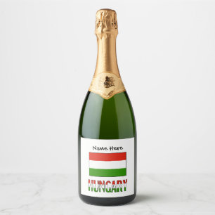 Etiquetas Para Vinos Espumosos Hungría y Bandera de Hungría Personalizados