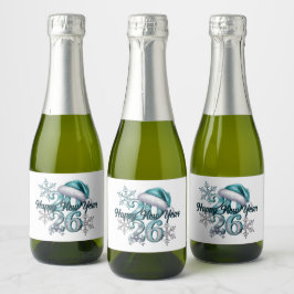 Etiquetas Para Vinos Espumosos Icy Blue 2026 with Santa Hat and Snowflakes 