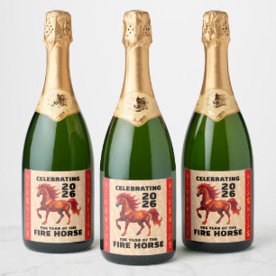 Etiquetas Para Vinos Espumosos Impresionante Año Chino del Caballo de Fuego 2026