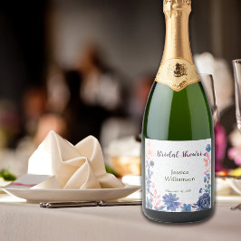 Etiquetas Para Vinos Espumosos Indigo Blush Florals Despedida de Soltera Personal