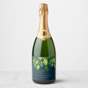 Etiquetas Para Vinos Espumosos Infusada con amor Verde Boda Azul Profundo