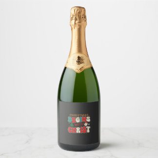 Etiquetas Para Vinos Espumosos La Navidad Comienza Con Cristo Santa Retro