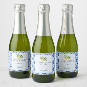 Etiquetas Para Vinos Espumosos Lemon Floral Limoncello Boda Blue Tile Italiano