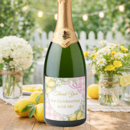 Etiquetas Para Vinos Espumosos Lemons pink gingham Thank You Bridal Shower