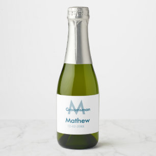 Etiquetas Para Vinos Espumosos Letra azul marino groomsman fecha masculina por