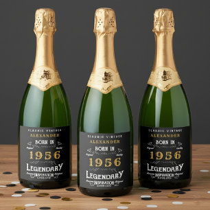 Etiquetas Para Vinos Espumosos Leyenda de cumpleaños 70 Añade tu nombre 1956 Vint