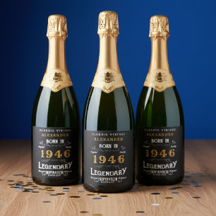Etiquetas Para Vinos Espumosos Leyenda de cumpleaños 80 Add Your Name 1946 Vintag