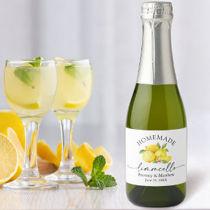 Etiquetas Para Vinos Espumosos Limoncello casero caligrafía acuarela lemones
