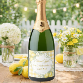 Etiquetas Para Vinos Espumosos Limones amarillo gingham Bridal Shower Gracias