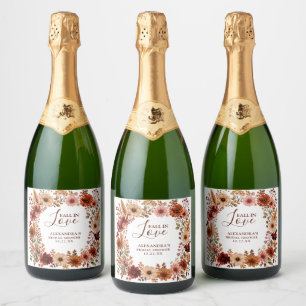 Etiquetas Para Vinos Espumosos Lluvia de Amor Flor Silvestre Floral Boho Despedid