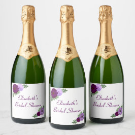 Etiquetas Para Vinos Espumosos Lluvia de boda floral de peonía púrpura