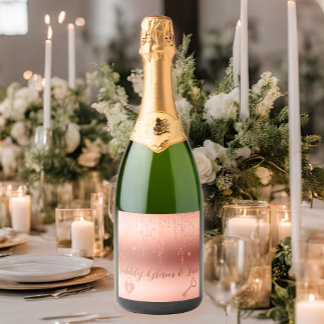 Etiquetas Para Vinos Espumosos Lluvia de Confeti Rosa Dorado para Despedida de So