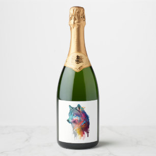 Etiquetas Para Vinos Espumosos Lobo colorido