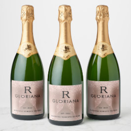 Etiquetas Para Vinos Espumosos Logotipo del Monograma Dorado Rosa celebra nuevos