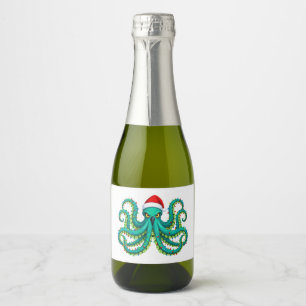 Etiquetas Para Vinos Espumosos Luces de Navidad de Pulpo Brillante para Océano