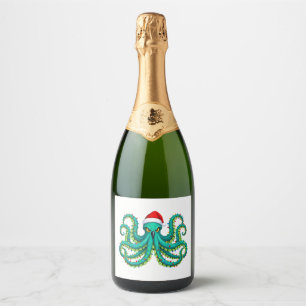 Etiquetas Para Vinos Espumosos Luces de Navidad de Pulpo Brillante para Océano