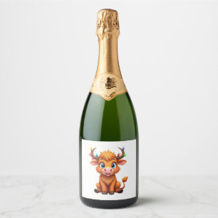Etiquetas Para Vinos Espumosos Luces Divertidas de Vaca de Navidad para Chicos Ch