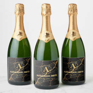 Etiquetas Para Vinos Espumosos Luxury Black Marble Gold Monogram Business Brand