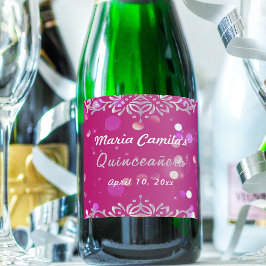 Etiquetas Para Vinos Espumosos Magenta Y Plata Elegante Shimmery Quinceañera
