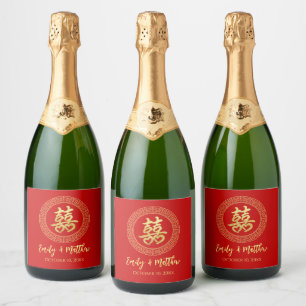 Etiquetas Para Vinos Espumosos Marco circular doble felicidad boda china