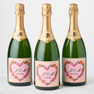 Etiquetas Para Vinos Espumosos mariage rose et orange couronne de fleurs en coeur