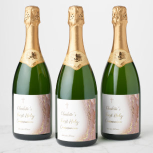 Etiquetas Para Vinos Espumosos mármol rosa de la primera comunión