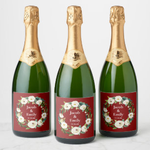 Etiquetas Para Vinos Espumosos Maroon Greenery Personalized Names Date Boda
