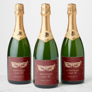 Etiquetas Para Vinos Espumosos Masquerade Gold Diamantes Borgoña Sweet 16 