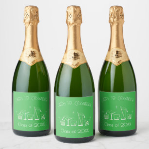 Etiquetas Para Vinos Espumosos Menú de Bar Verde Fiesta de Graduación Cap Cóctel